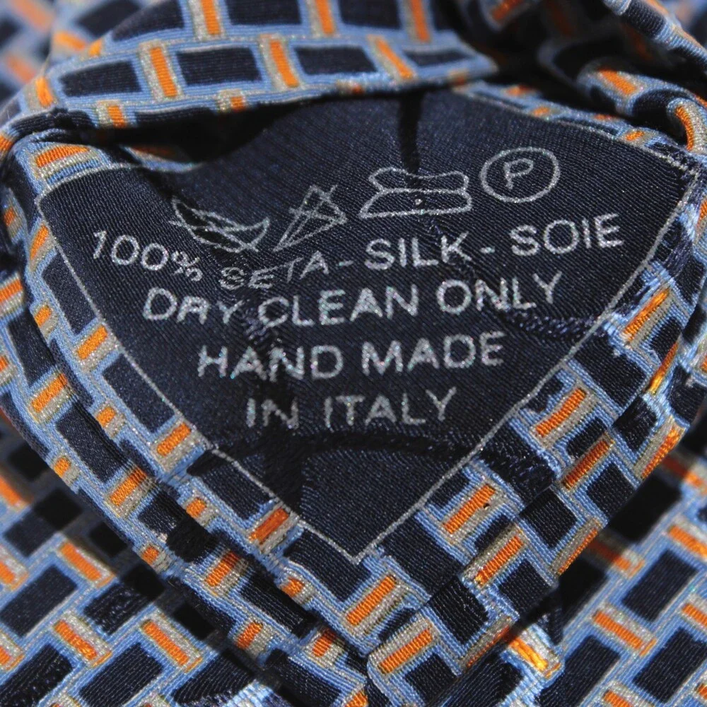 Brioni NWOT Neck Tie in Blues & Orange Geometric Print 100% Silk Made in Italy